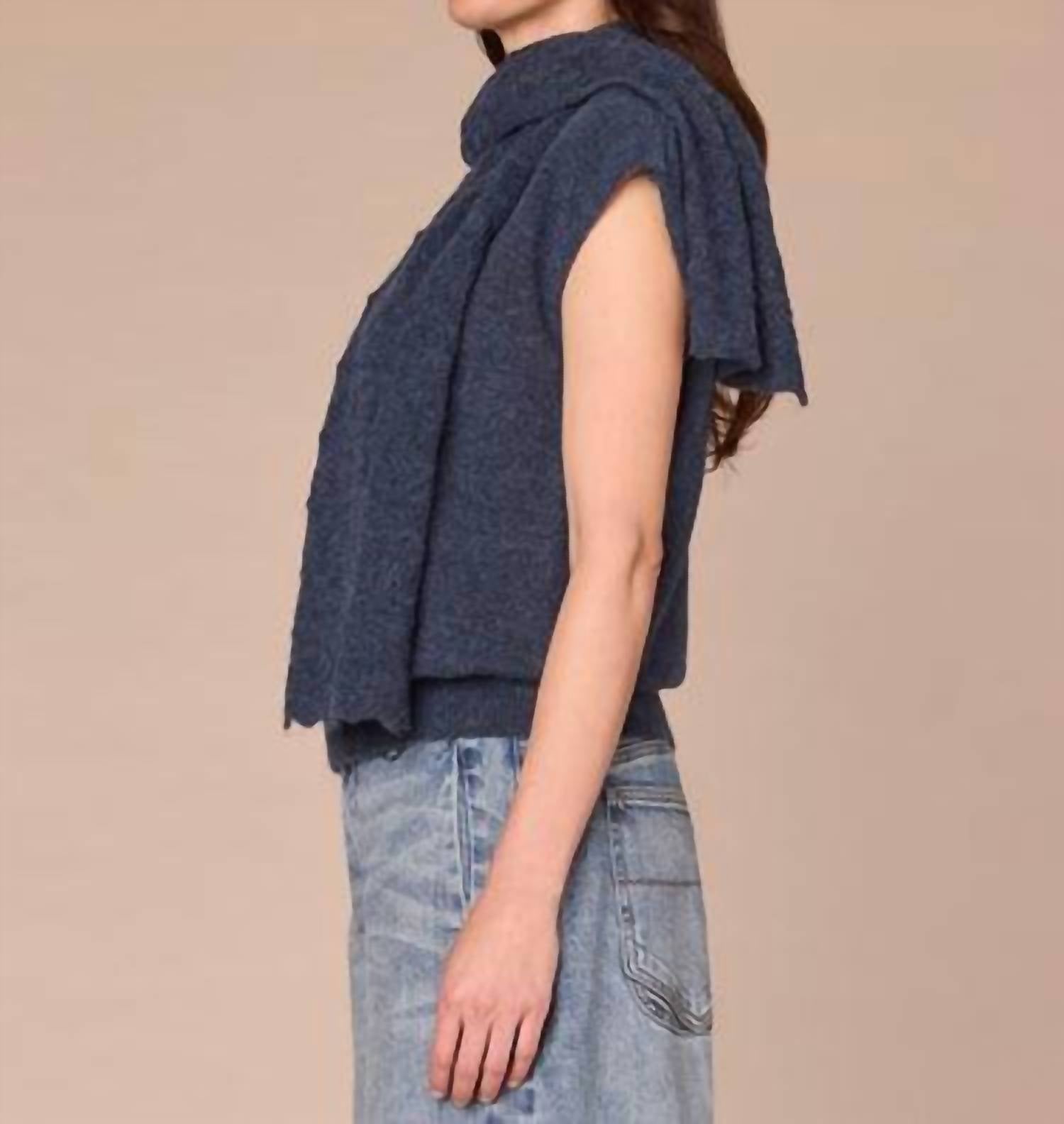 Democracy Round Neck Sweater Vest With Pointelle Scarf in heather ensign blue - women's jacket - alternate view