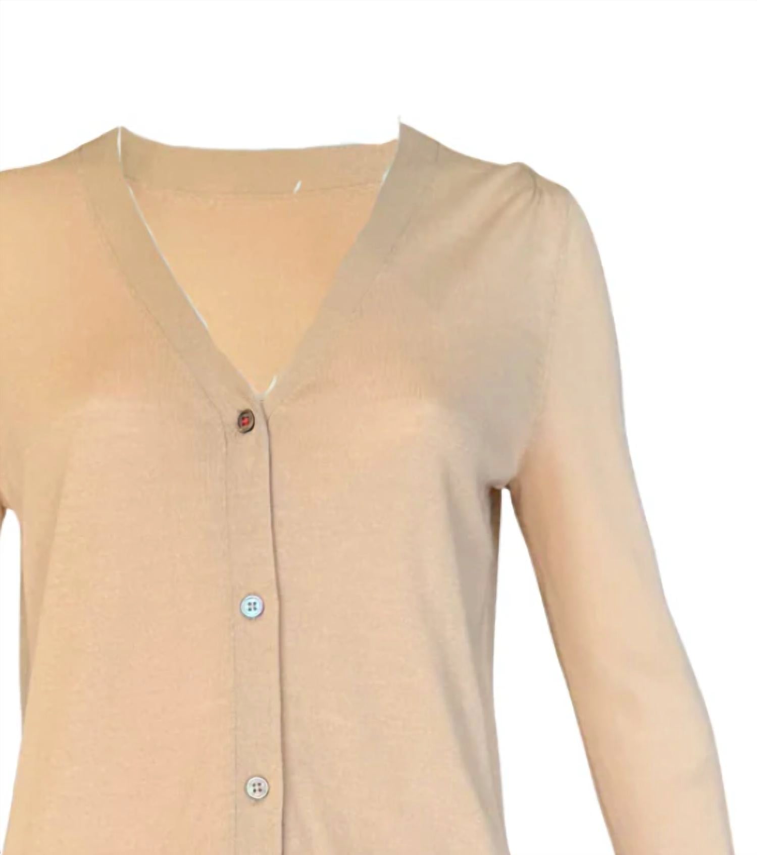 Brazeau Tricot Women's Pima Cotton Cardigan in paperbag - women's cardigan - detail view