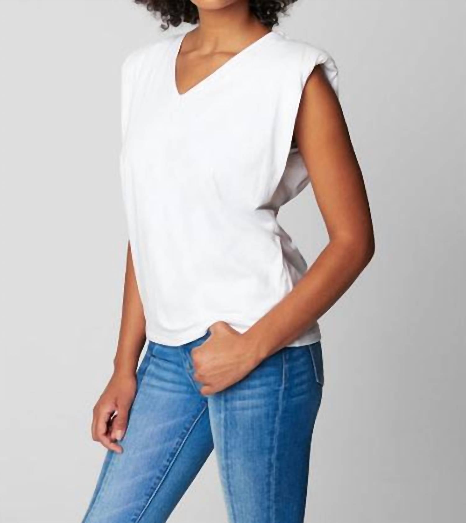 Blanknyc - V-neck Sleeveless Padded Shoulder Top