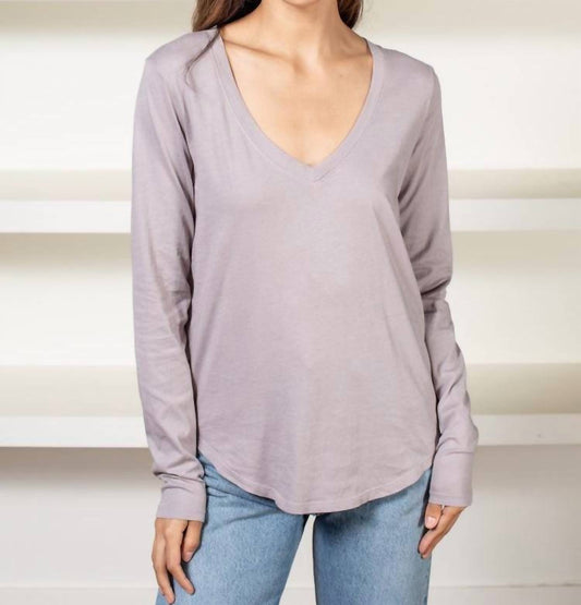 Essential Long Sleeve V Neck Curved Hem Tee