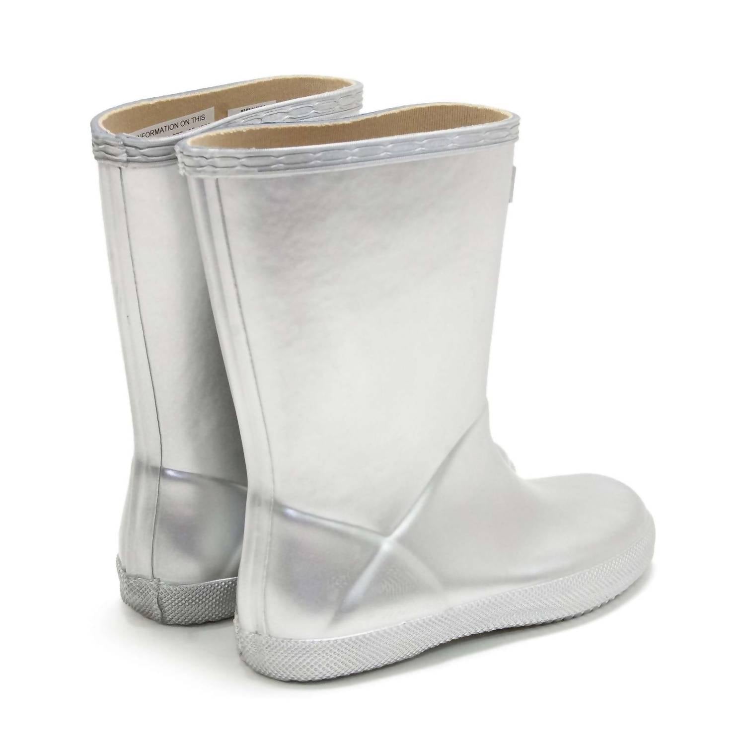 HUNTER Boys First Classic Metallic Rain Boots in silver - kids' shoe - detail view