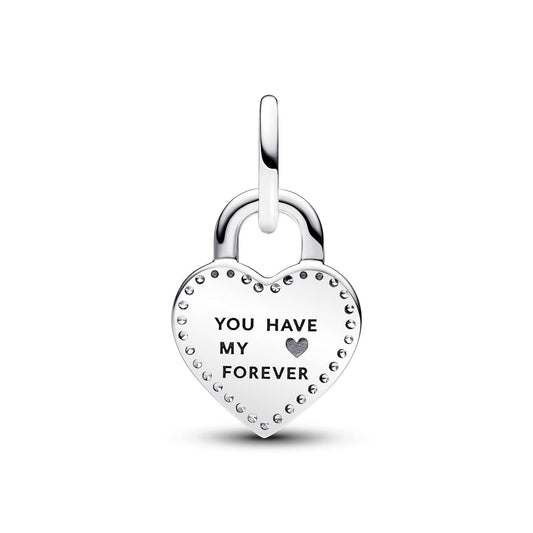 Pandora - Women's Two-tone Twistable Heart Padlock Double Dangle Charm