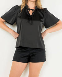 Thml - Faux Leather Tie Neck Top