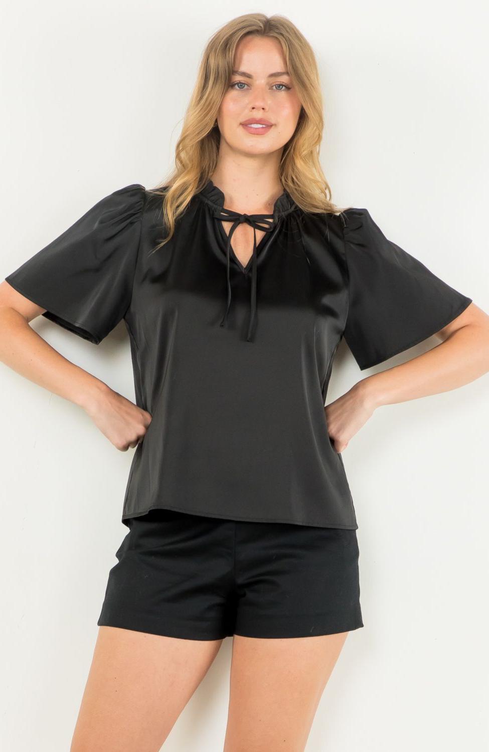 Thml - Faux Leather Tie Neck Top