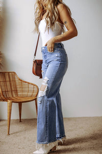 Threaded Pear - Distressed High Waist Straight Jeans