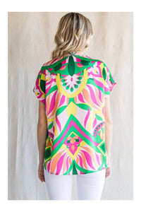 Jodifl - Mix Print Top With A V-neckline & Short Curved Sleeves