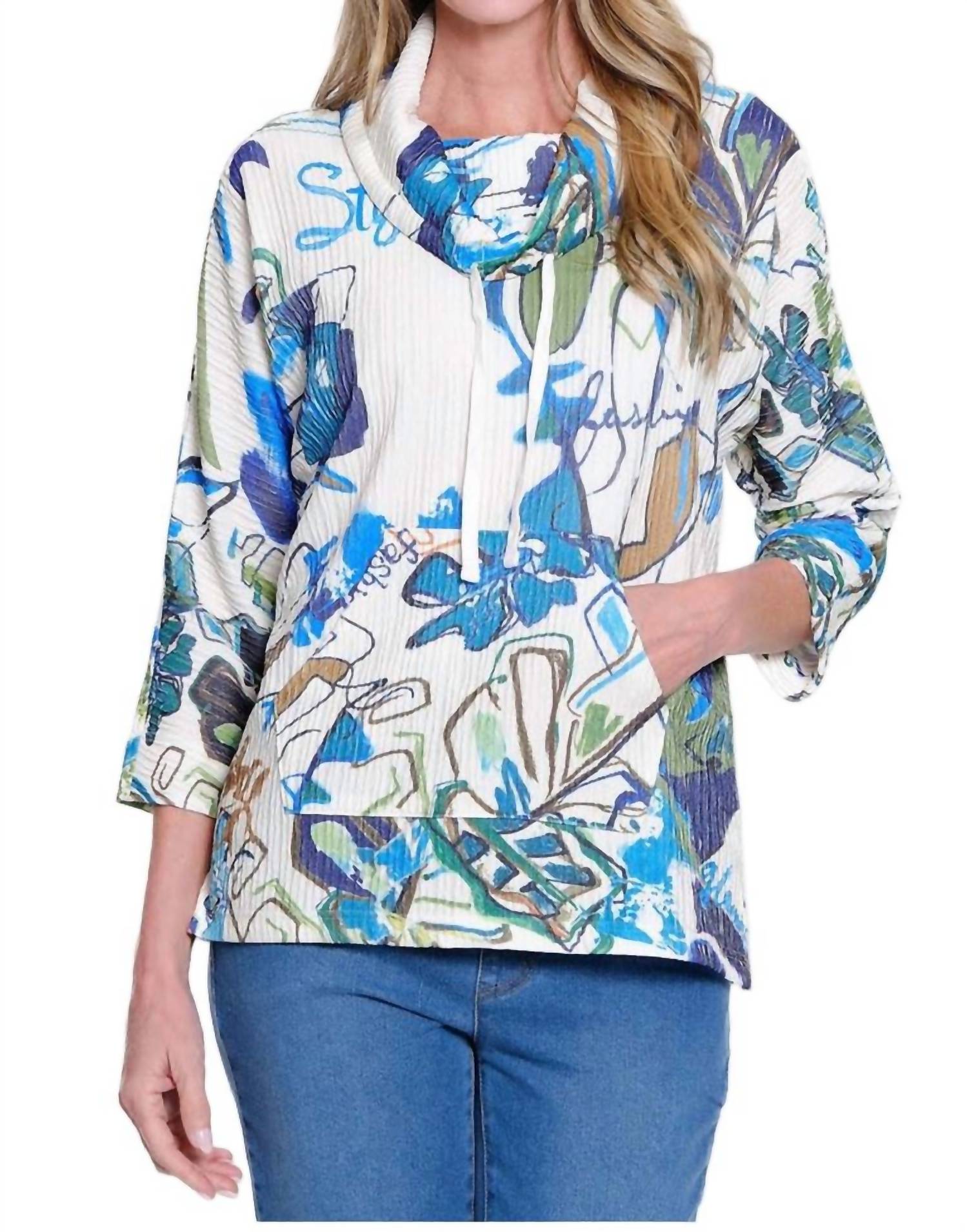 Multiples Cowl Neck Kangaroo Pocket Top in multi - women's blouse