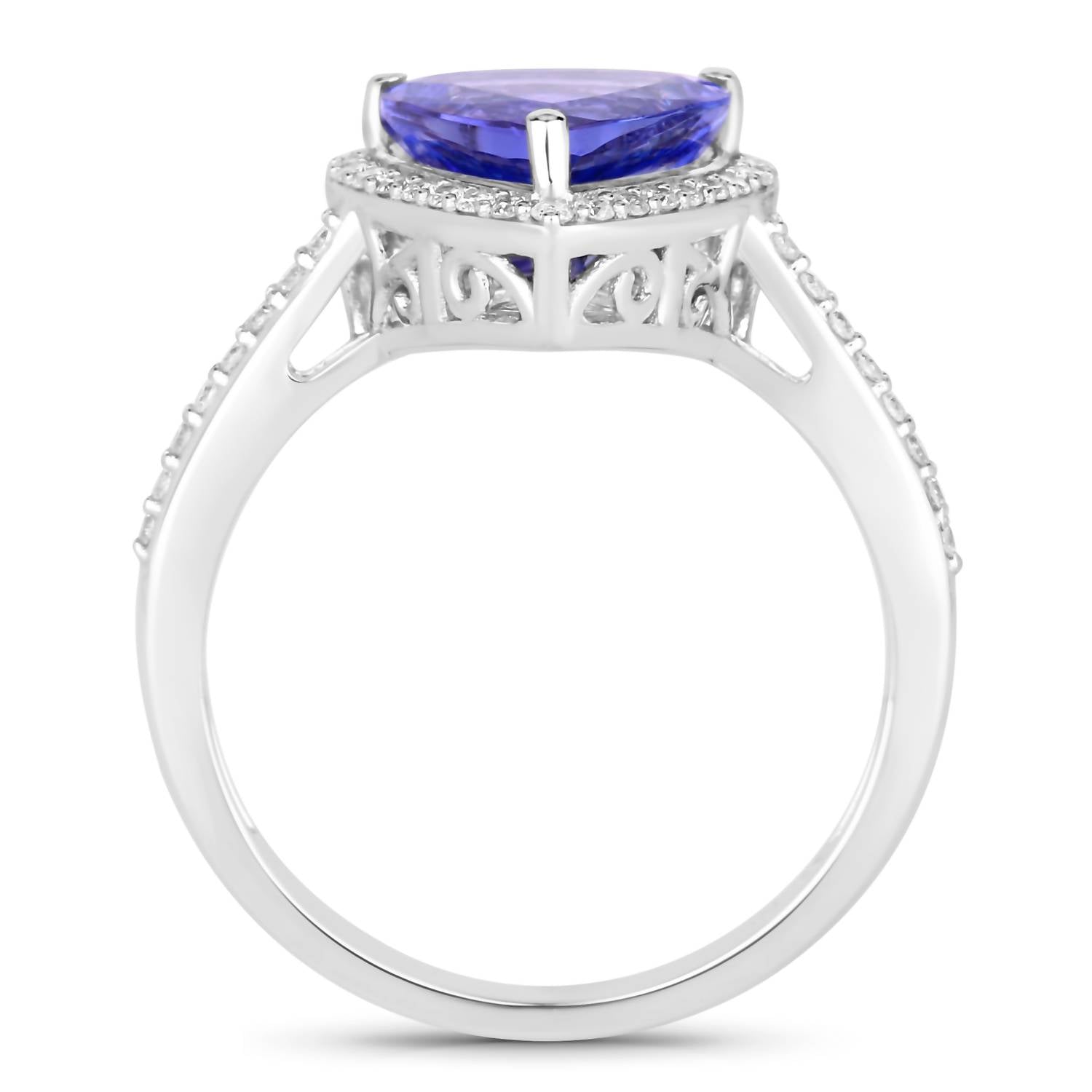 Diana M Jewels Women's Heart Natural Tanzanite Fashion Ring (2.57 Ct) - Signature in 14k white gold - women's jewelry - detail view