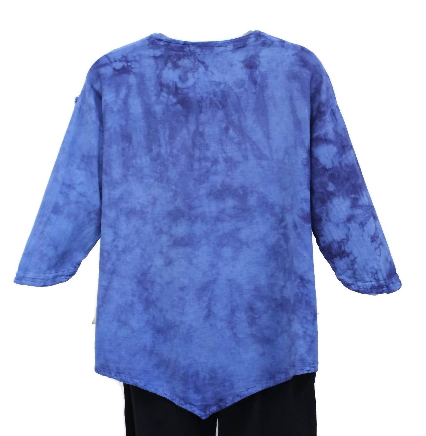 Maria de Guadalajara Fringe Cotton Gauze Top in washed blue - women's blouse - alternate view