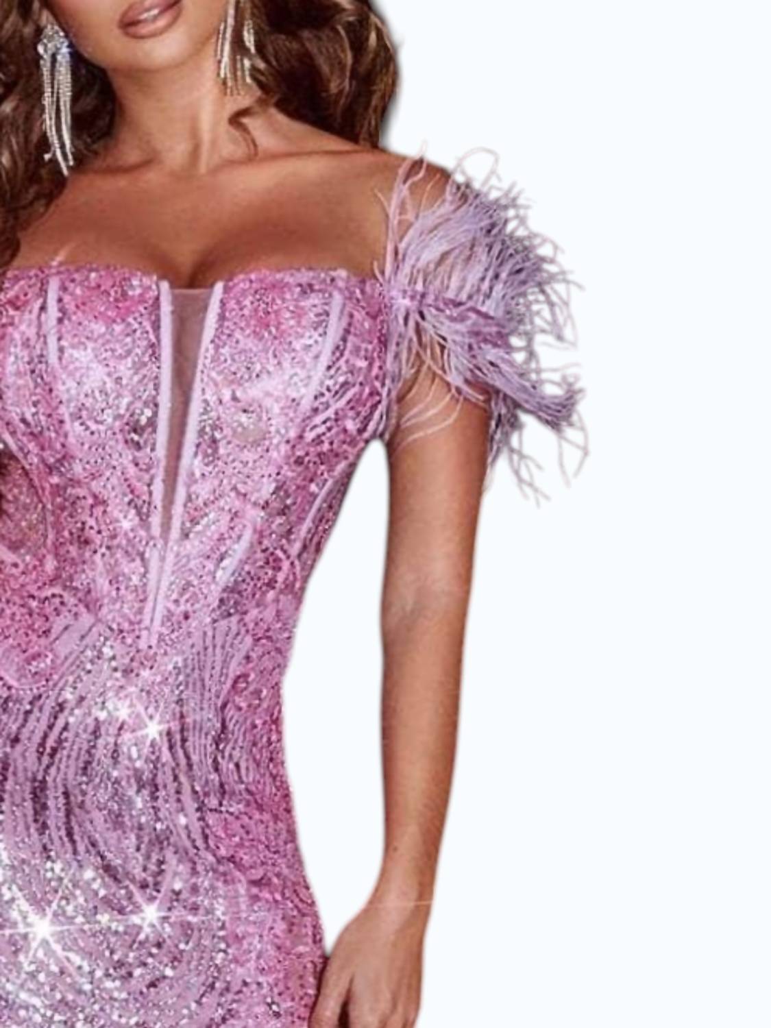 Portia&Scarlett - Feather Cold Shoulder Short Prom Dress