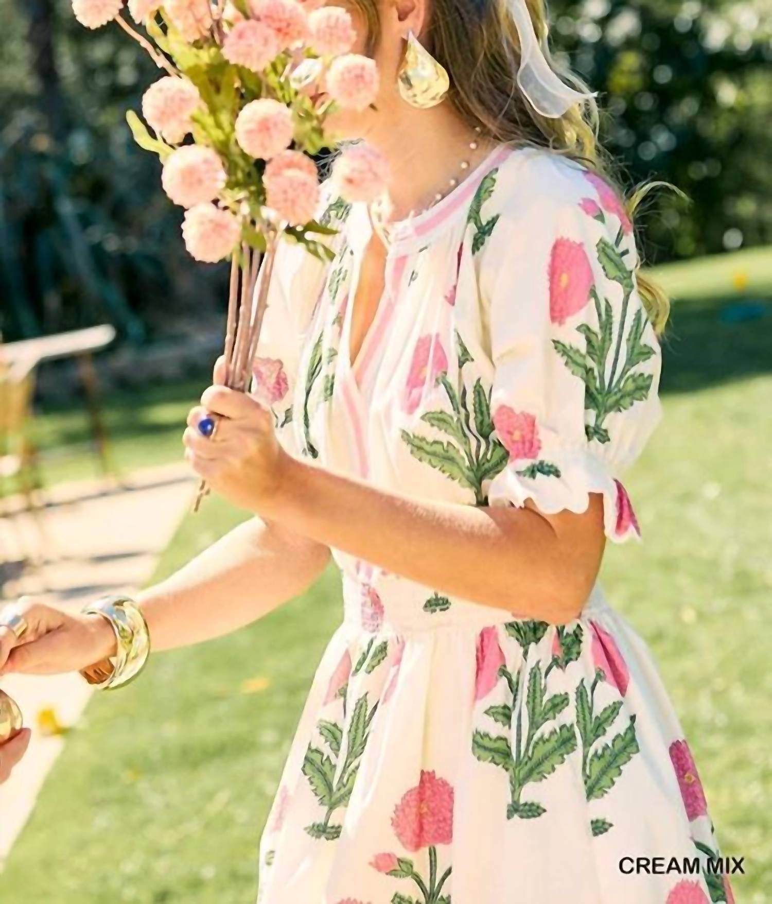 Umgee - Floral Smocked Waist Tiered Midi Dress