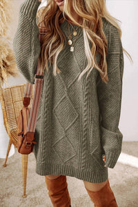 Lovesoft - Cable Knit Drop Shoulder Loose Fit Sweater Dress