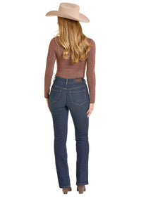 Rock & Roll Denim Jacquard High Rise Bootcut Jean in dark wash - women's jeans - alternate view
