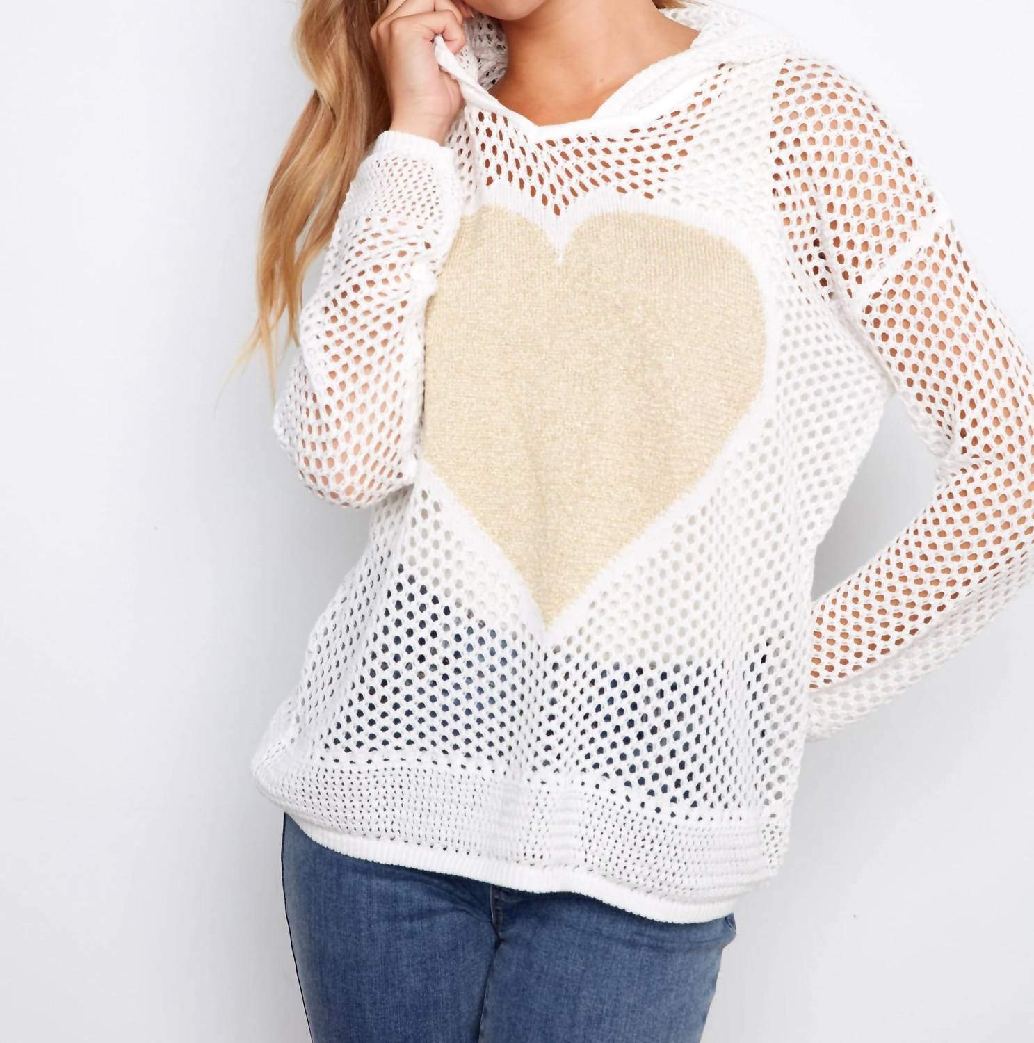 Charlie B - Fishnet Hoodie Sweater With Heart