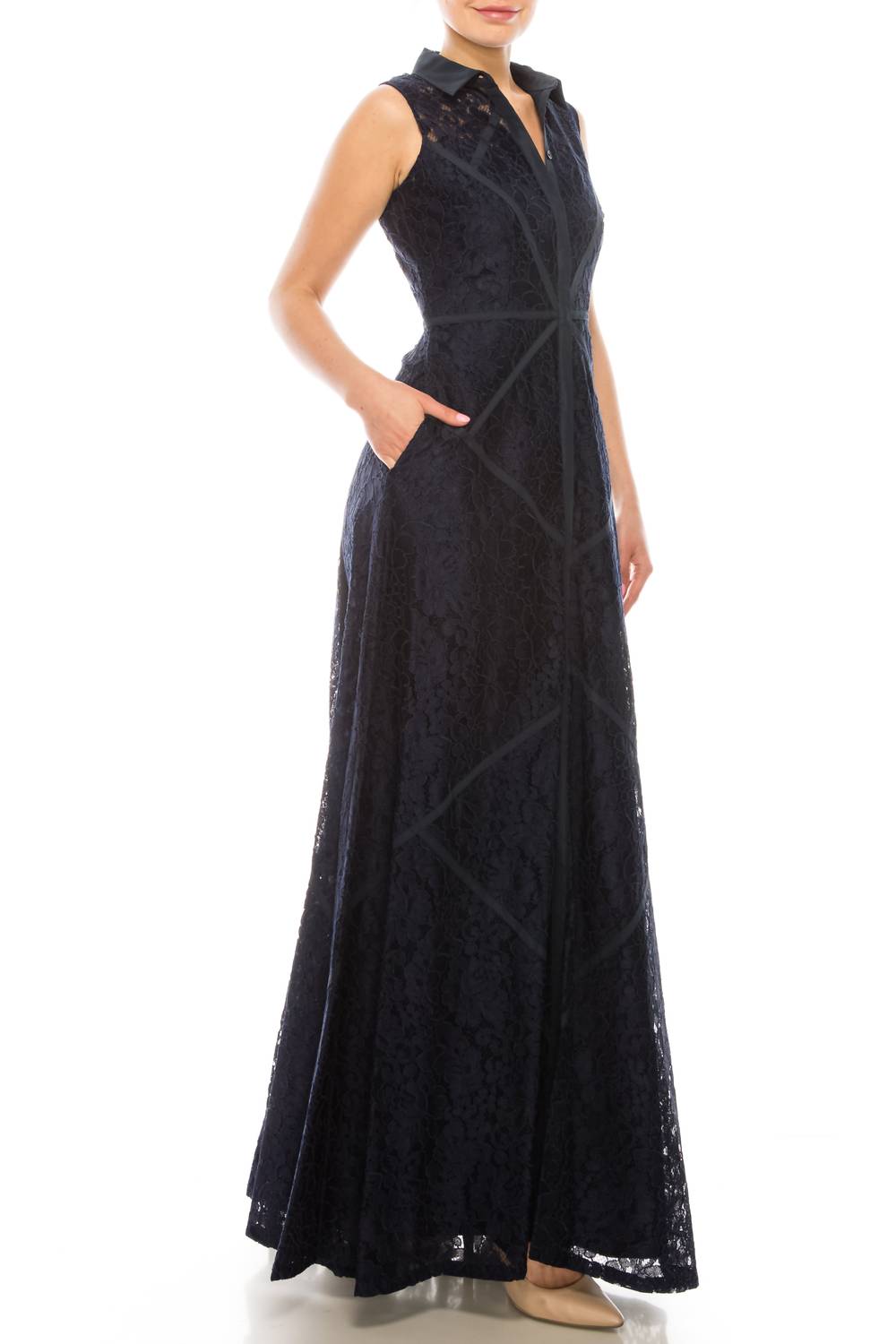 Aidan Mattox - Sleeveless Piping Detail A-line Dress