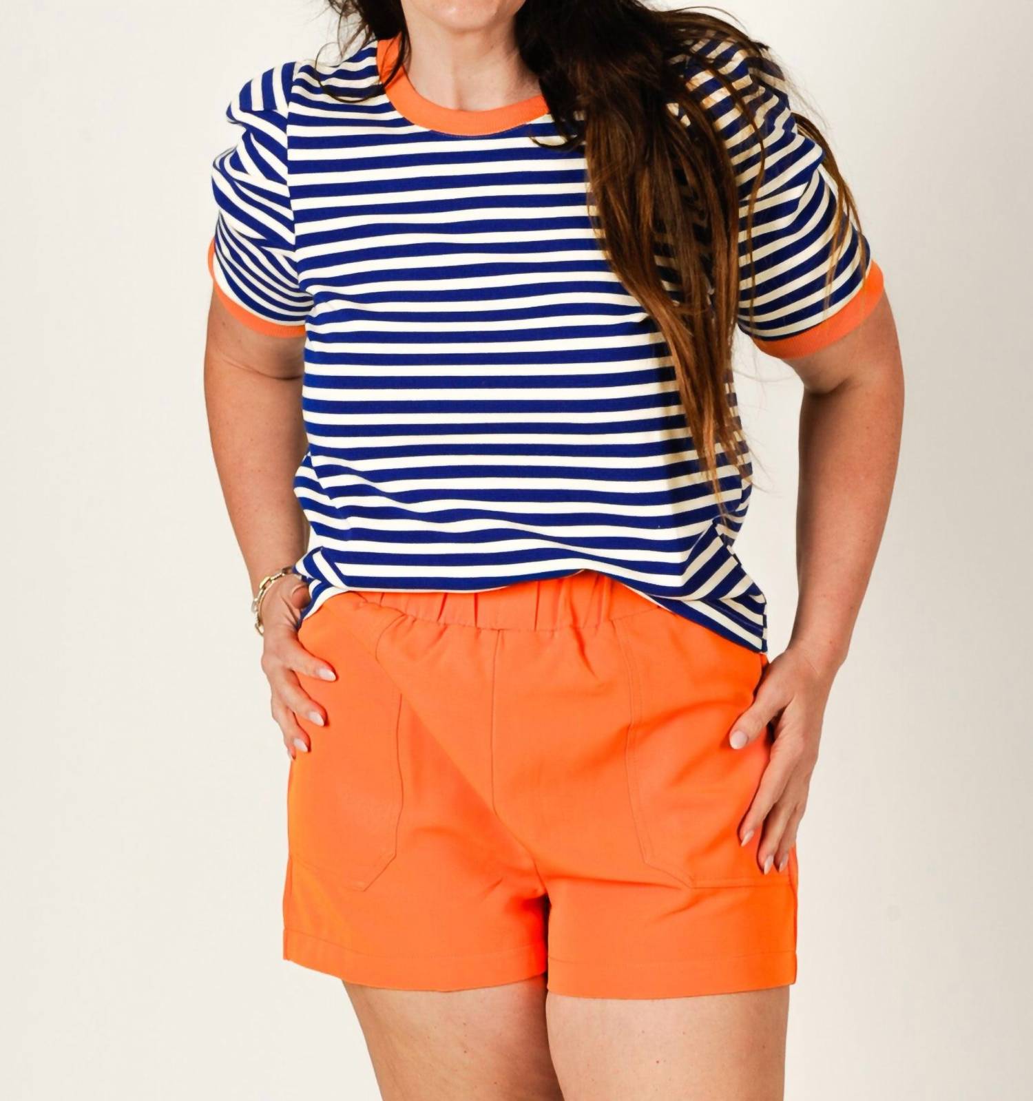 entro Breezy Stripe Tee in blue - women's t-shirt