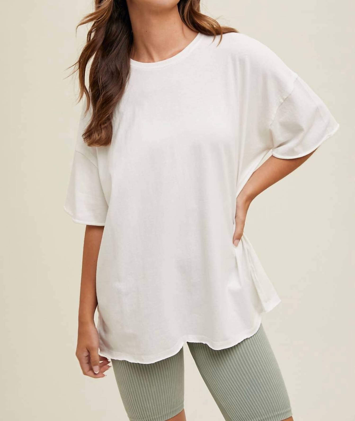 WISHLIST Josh Oversized Raw Hem Tee in white - women's t-shirt