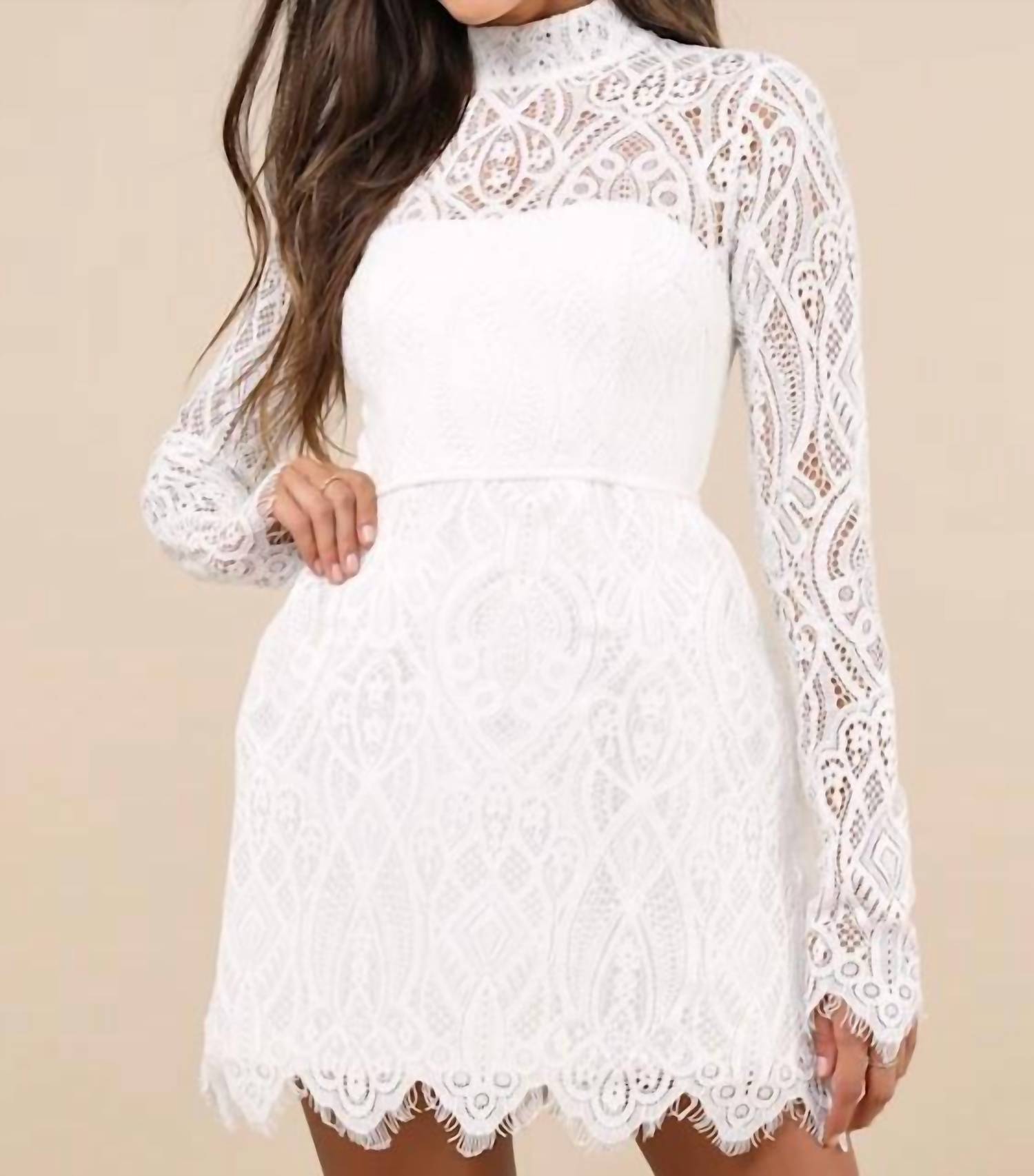 Lulus - Gorgeous Attraction Lace Structured Long Sleeve Mini Dress