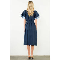 Thml - Caroline Short Sleeve Trimmed V-neck Belted Dress