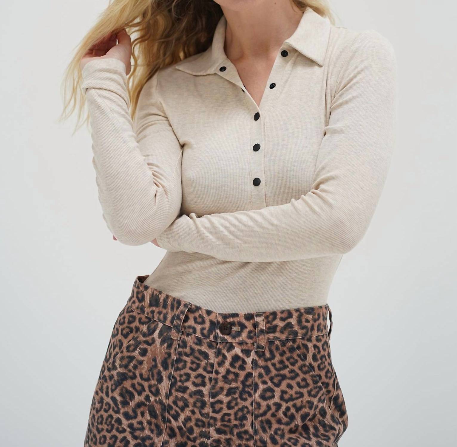 Lna - Kylee Snap Long Sleeve Blouse