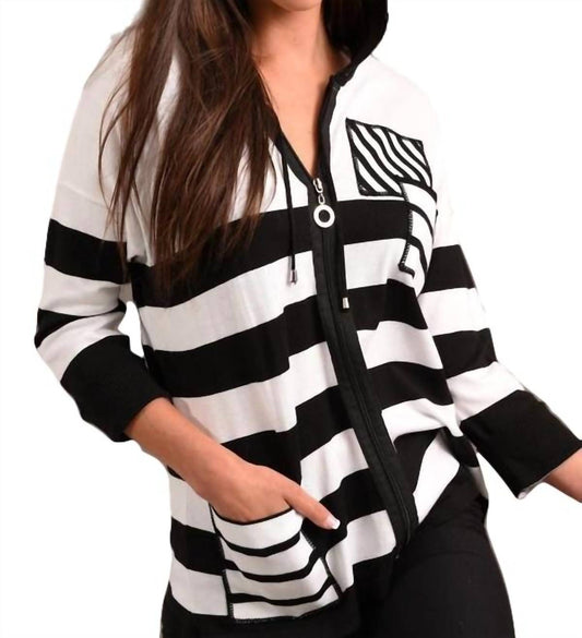 Multi Stripe Sleeve Hooded Cardigan