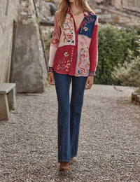 Johnny Was MARCIA COLOR BLOCK SHIRT in red bud - women's blouse - view 5