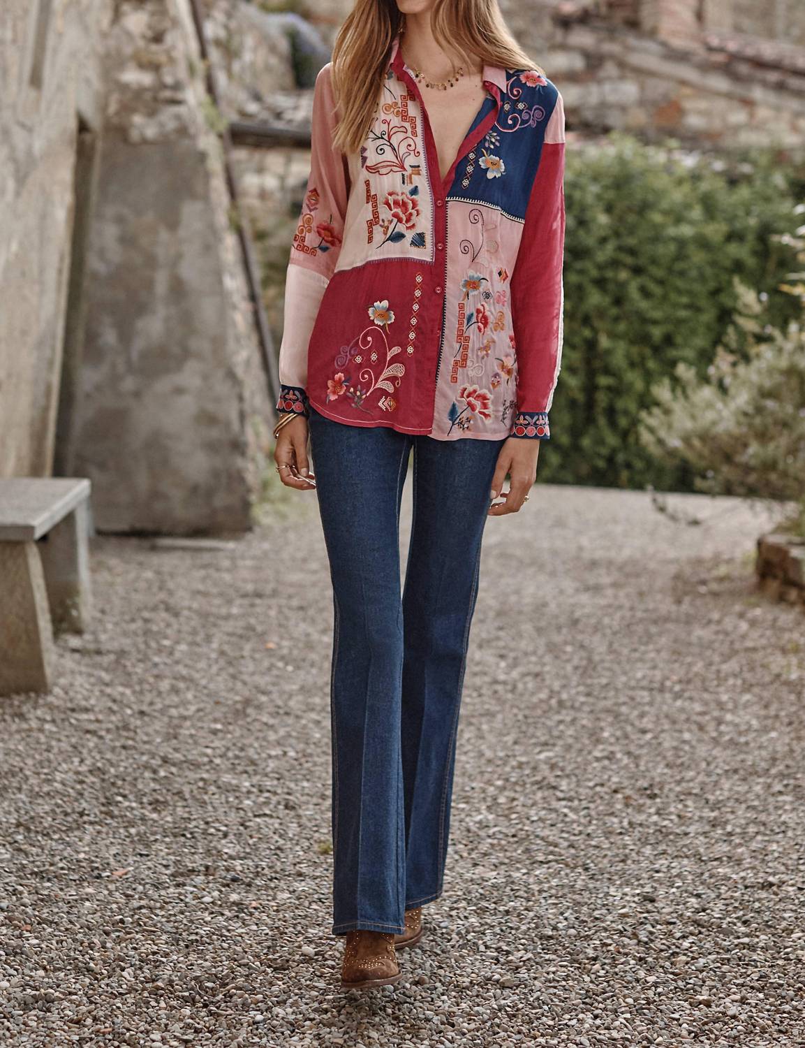 Johnny Was MARCIA COLOR BLOCK SHIRT in red bud - women's blouse - view 5