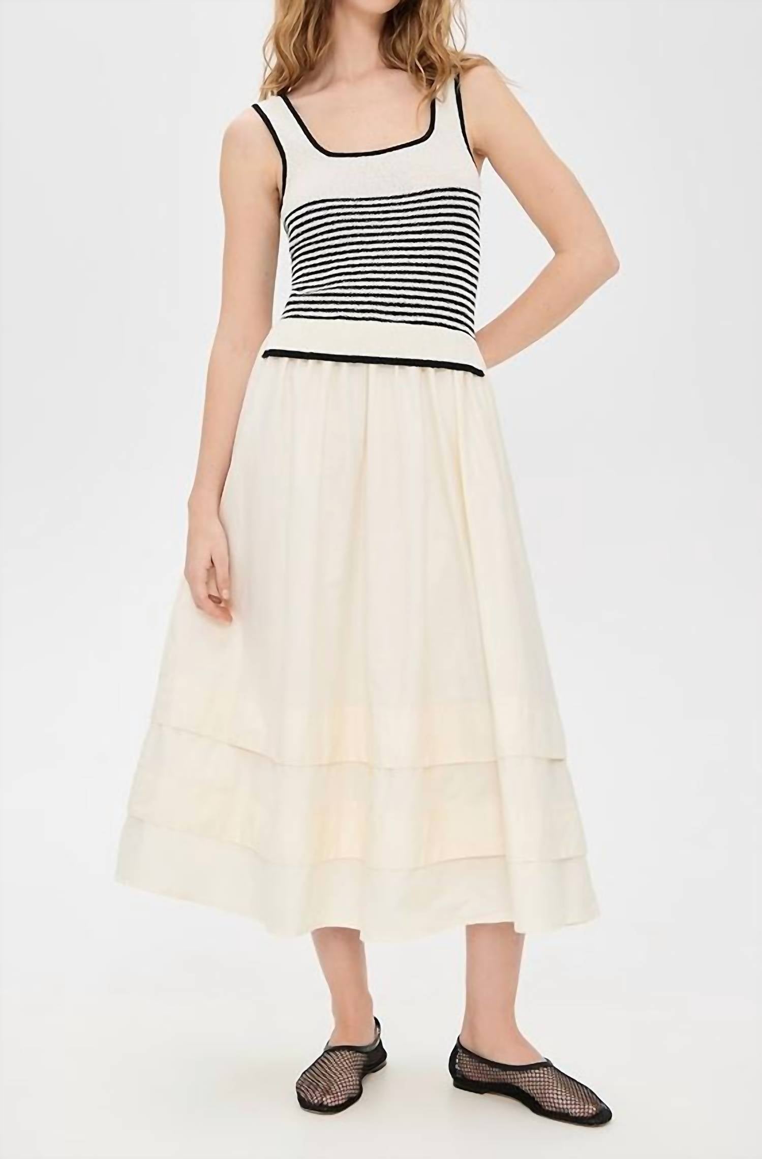 Moon River - Striped Knit Top Midi Dress