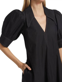 Ganni - Cotton Poplin V-neck Midi Dress
