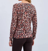 FDJ V-Neck Pointelle-Sleeve Sweater in light leopard - women's sweater - detail view