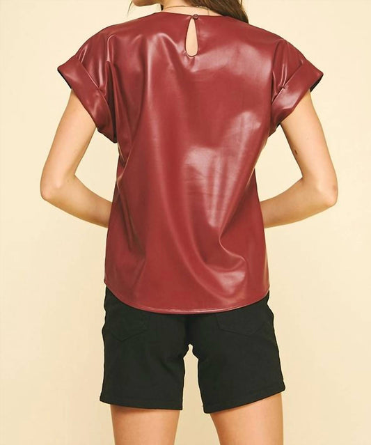 Pinch - Faux Leather Cap Sleeve Top
