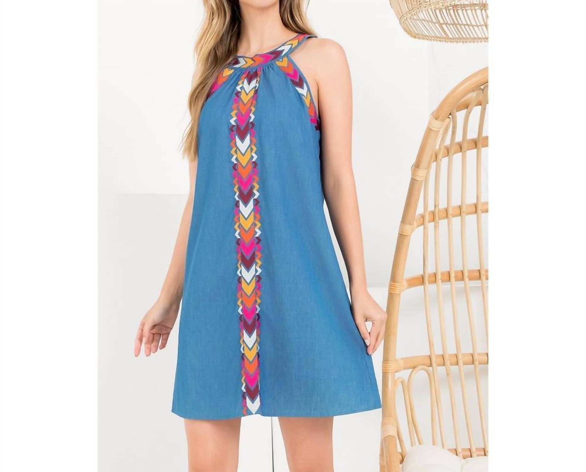 Thml - Chambray Embrroidered Halter Dress