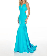 Rachel Allan - Strappy Open Back Shimmer Jersey Gown With Cutouts