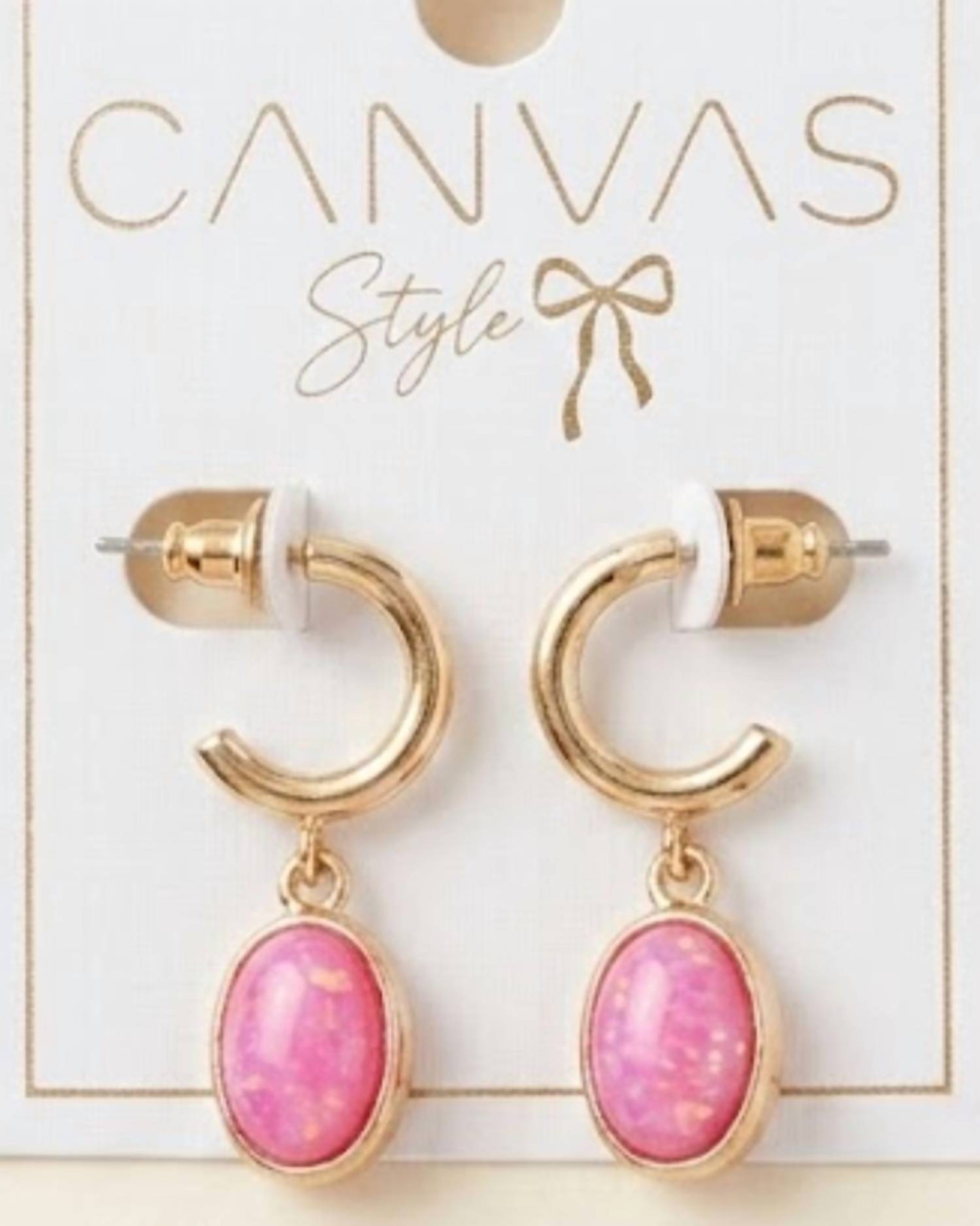 CANVAS Style Women's Caroline Gemstone Drop Hoop Earrings in fuchsia - women's jewelry - detail view