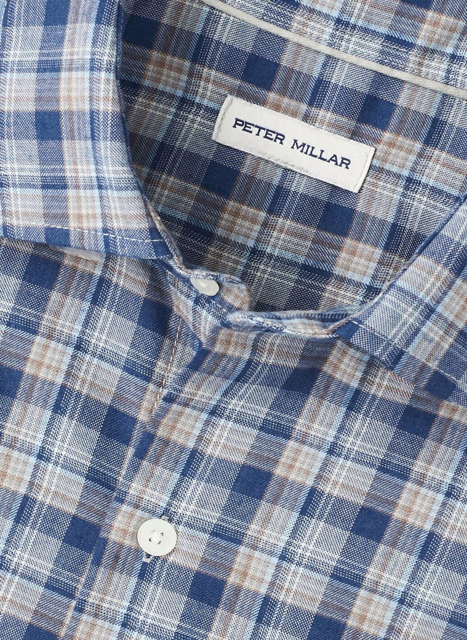 PETER MILLAR Whitecap Performance Flannel Shirt in blue haze - men's shirt - alternate view
