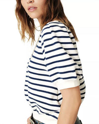 ba&sh Tamar Puff Sleeve Sweatshirt in blue cream - women's top - detail view