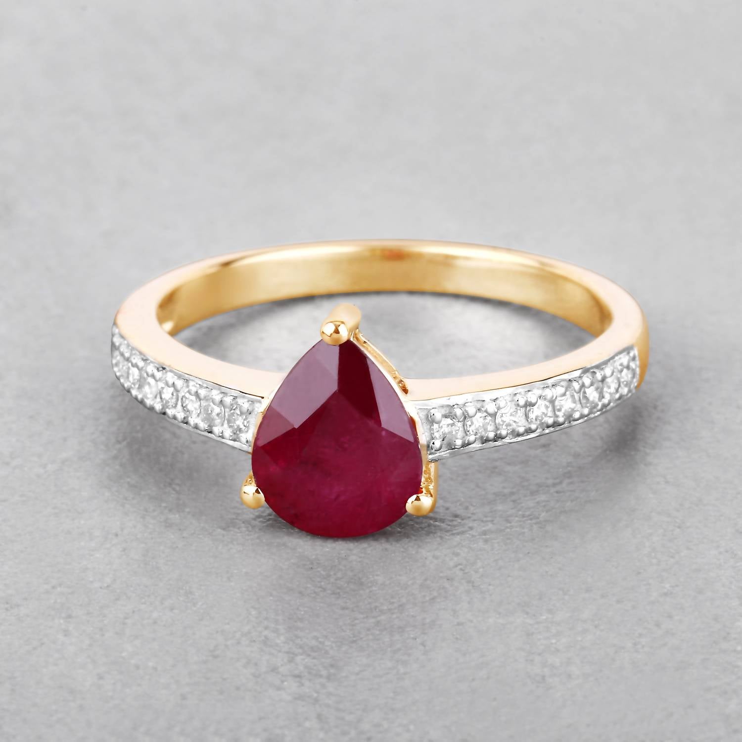 Diana M Jewels Women's Pear Natural Ruby Fashion Ring (1.56 Ct) - Classic in 14k yellow gold - women's jewelry - detail view