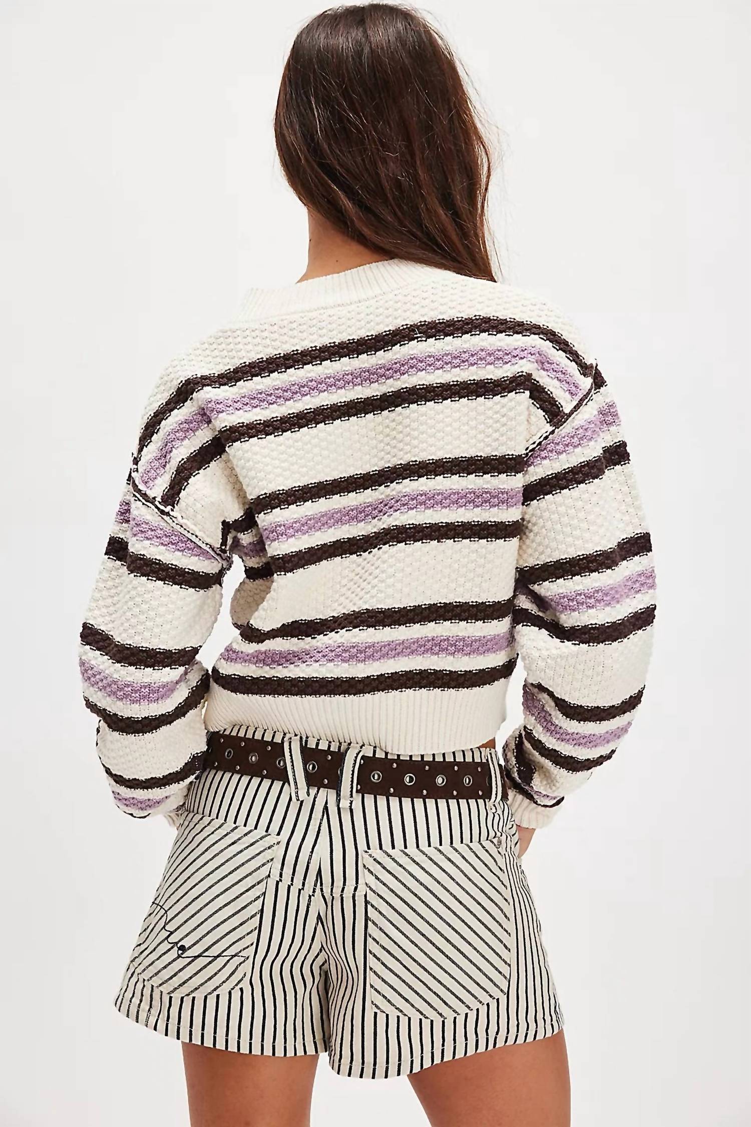 Free People Lila Stripe Cardigan Sweater in ivory - women's cardigan - detail view