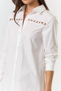 Lalavon - Embroidered Button Down Midi Dress