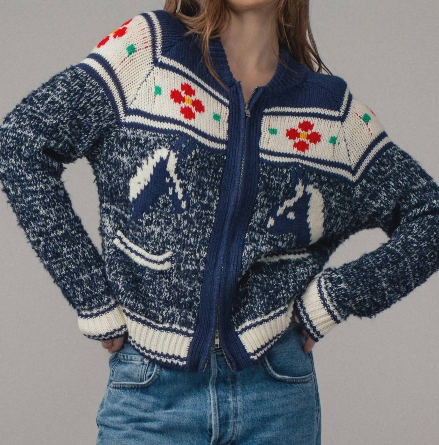 Urban Daizy - Women's Zip Up Flower Cardigan