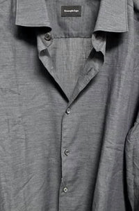 Ermenegildo Zegna Men Long Sleeve Sport Shirt in dark grey solid - men's shirt - detail view
