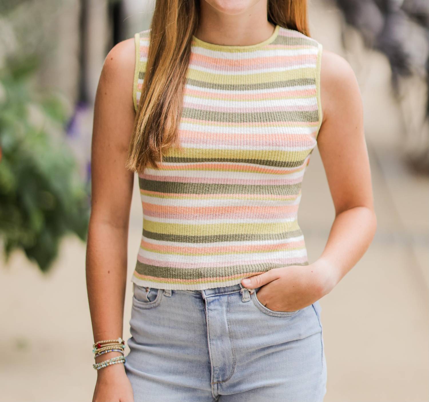 MINKPINK Amelia Knit Stripe Crop Top in multi - women's shirt - detail view