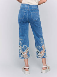 Charlie B - Crop Flare Leg Jeans With Laser Cut Lace Hem