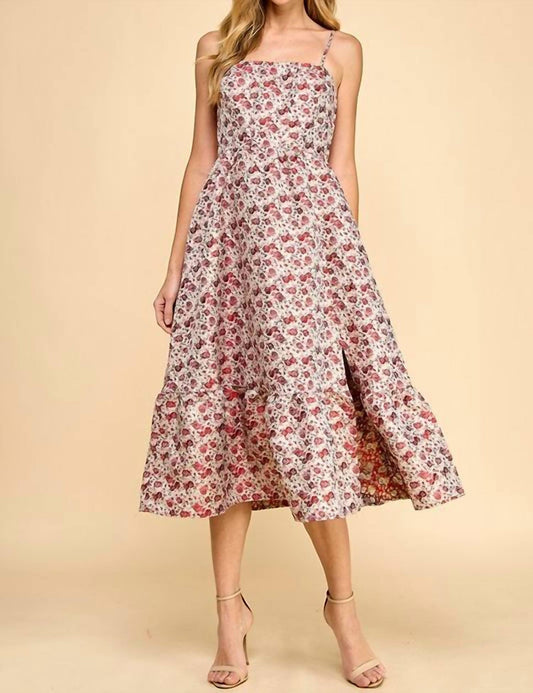 Tcec - Jacquard Floral Print Fit And Flare Midi Dress