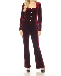 Joseph Ribkoff Velvet Button Front Blazer Jacket in burgundy 1 - women's jacket - view 5