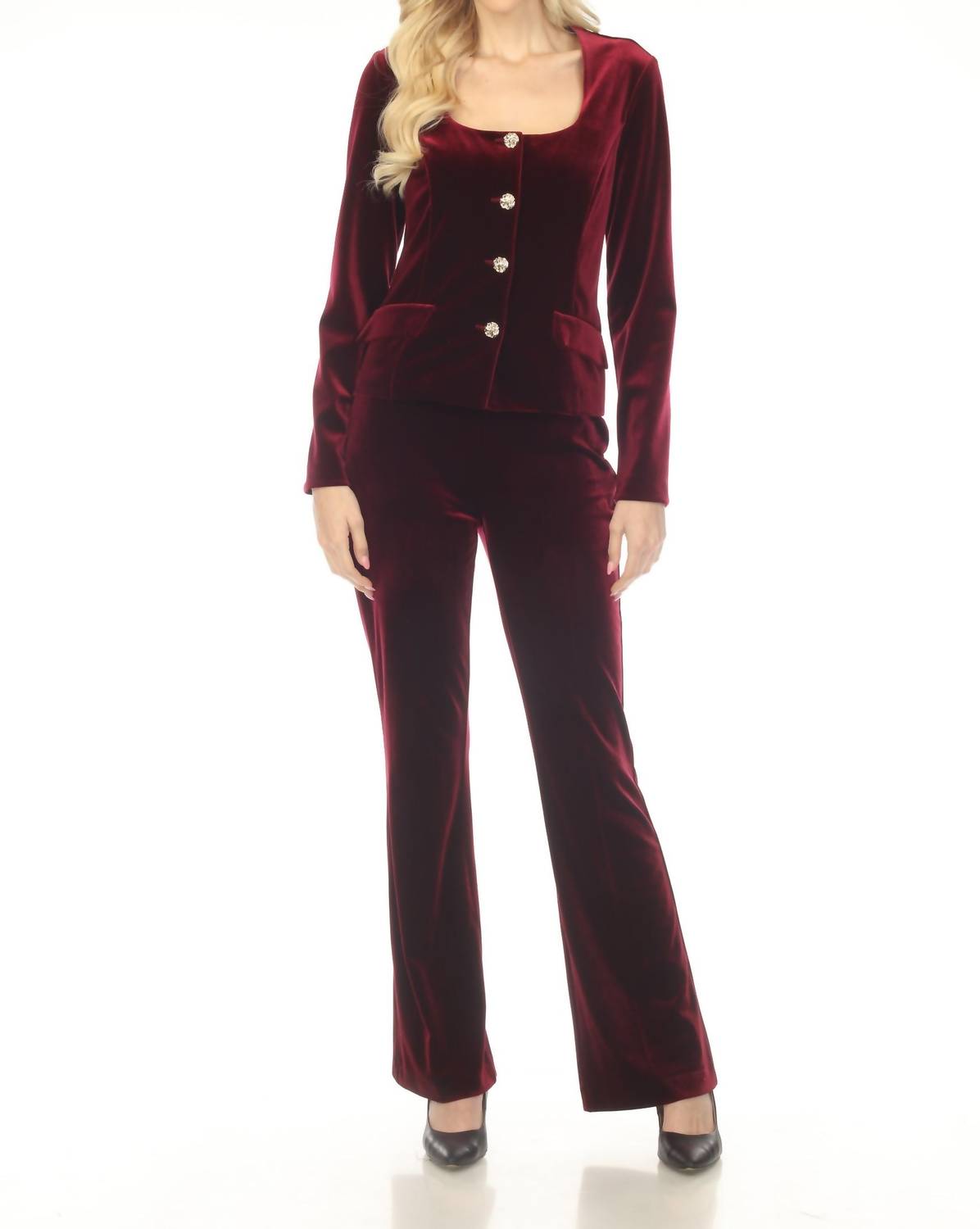 Joseph Ribkoff Velvet Button Front Blazer Jacket in burgundy 1 - women's jacket - view 5