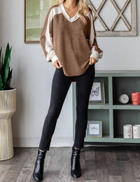 7Th Ray - Color Block Ribbed V-neck Top
