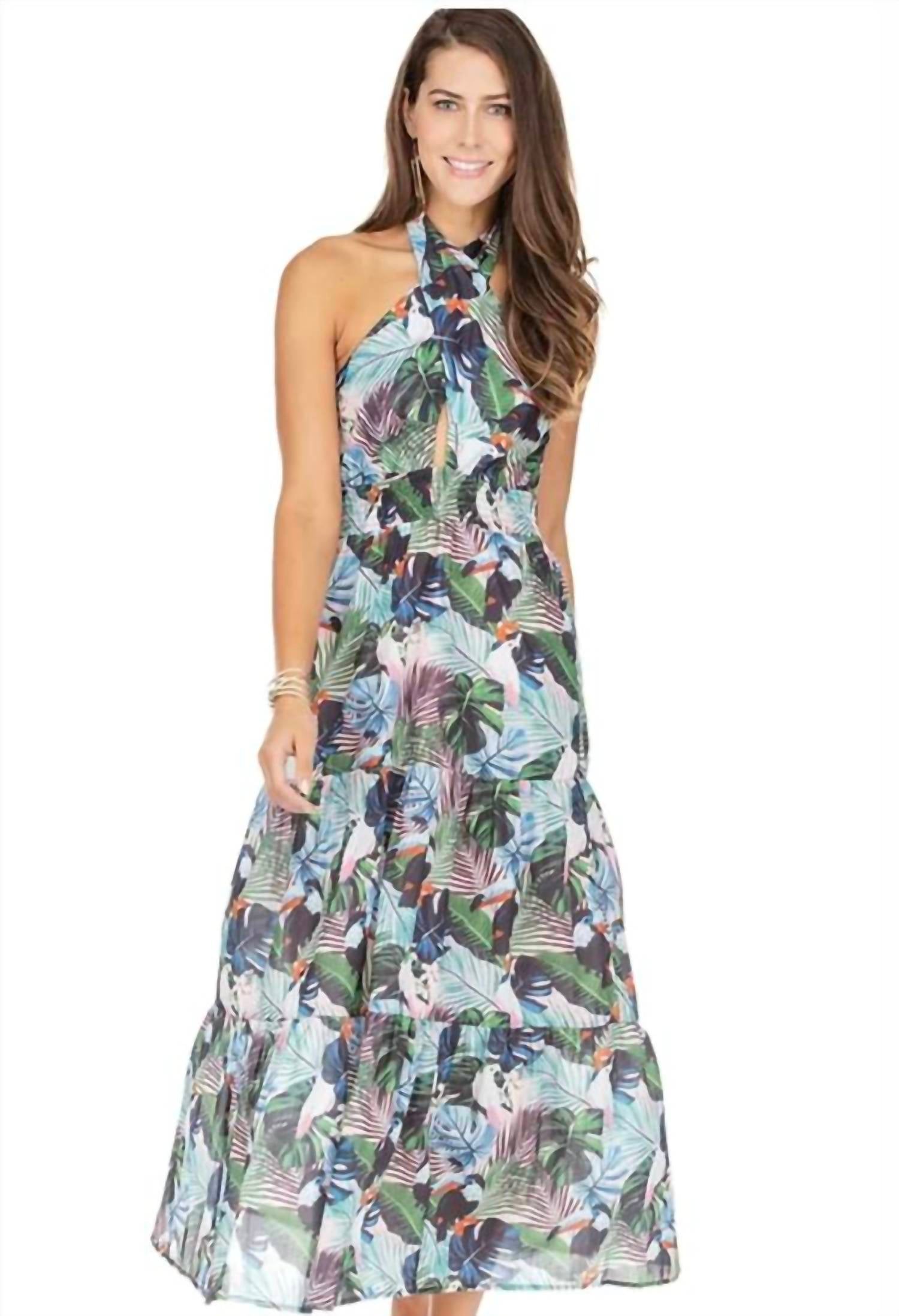 Jade Halter dress in toucan jungle - women's dress - alternate view