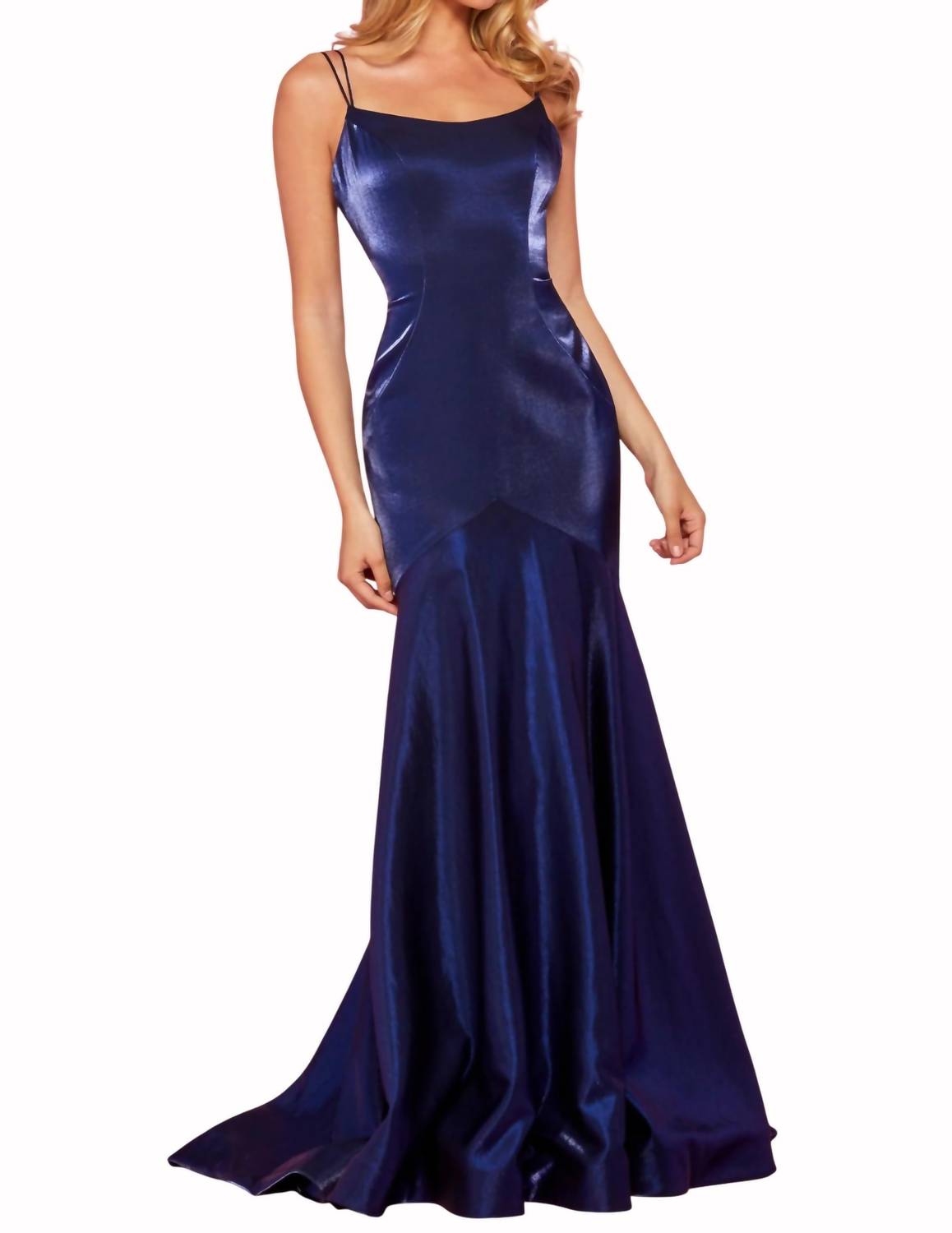 Sherri Hill Satin Maxi Dress in navy - women's dress