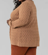 Minnie Rose - Cotton Cashmere Pointelle Cardigan - Plus